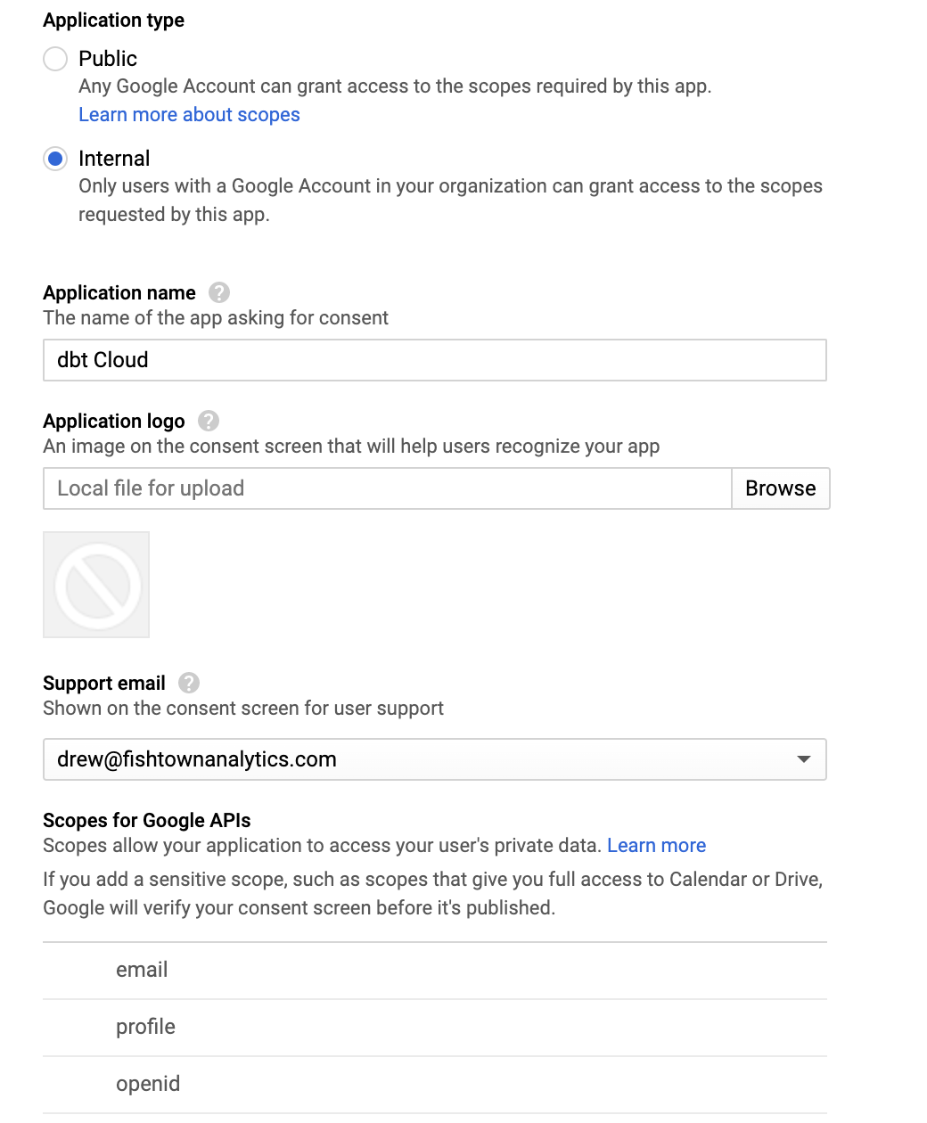 GSuite Consent Screen configuration GSuite Consent Screen configuration